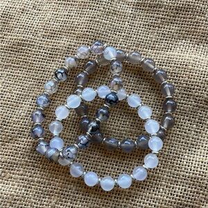 black dragon vein Agate Beads Opal quartz Bracelet Stackable 7 inch stretch